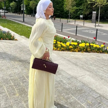 Veloria™ Pleated Lantern Sleeve Maxi Dress 