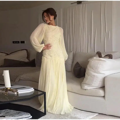 Veloria™ Pleated Lantern Sleeve Maxi Dress 