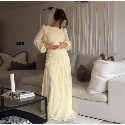 Veloria™ Pleated Lantern Sleeve Maxi Dress 