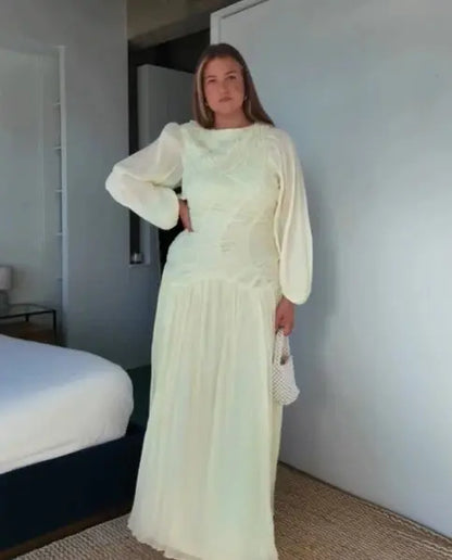 Veloria™ Pleated Lantern Sleeve Maxi Dress 