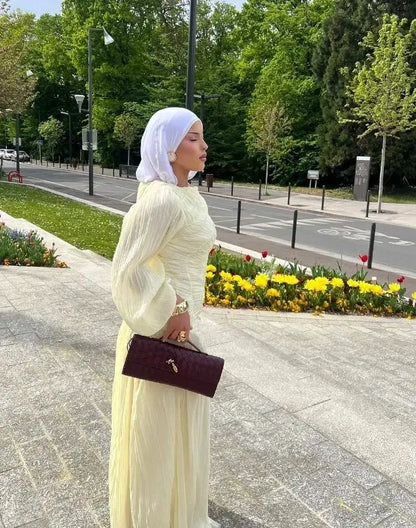 Veloria™ Pleated Lantern Sleeve Maxi Dress 