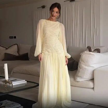 Veloria™ Pleated Lantern Sleeve Maxi Dress 