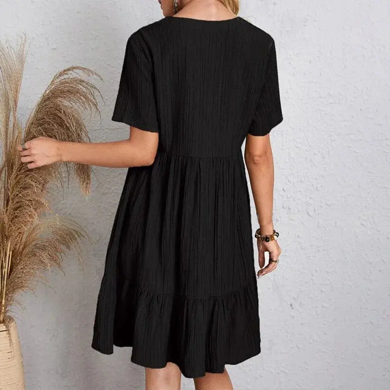 Veloria™ Pleated V-Neck Mini Dress 