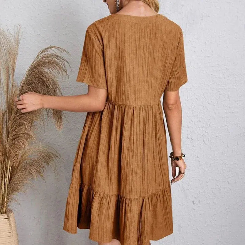 Veloria™ Pleated V-Neck Mini Dress 