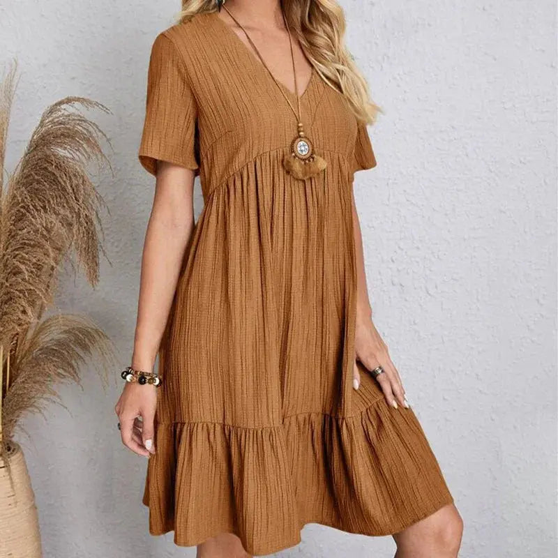 Veloria™ Pleated V-Neck Mini Dress 