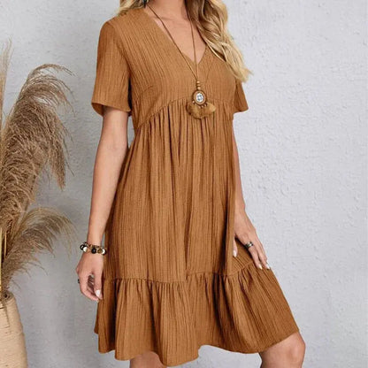 Veloria™ Pleated V-Neck Mini Dress 