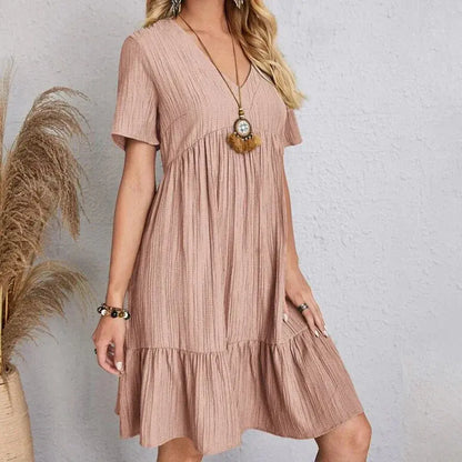 Veloria™ Pleated V-Neck Mini Dress 