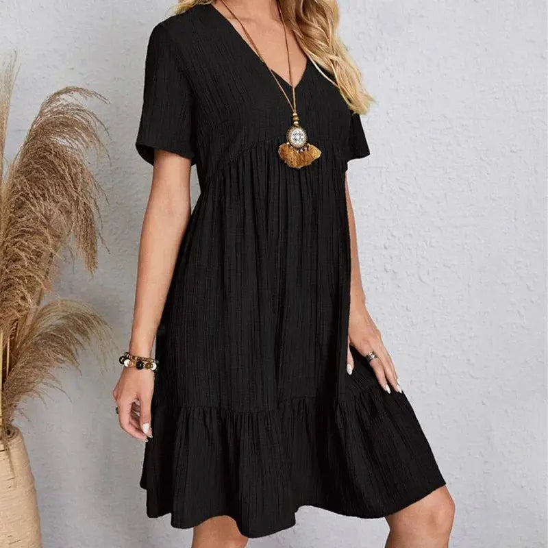 Veloria™ Pleated V-Neck Mini Dress 