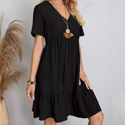 Veloria™ Pleated V-Neck Mini Dress 