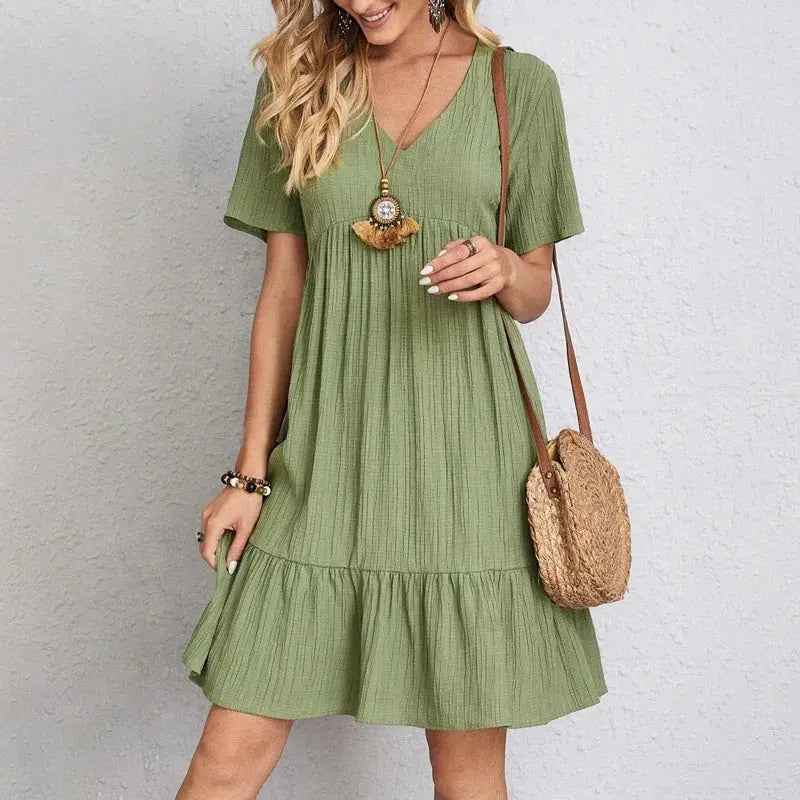Veloria™ Pleated V-Neck Mini Dress 