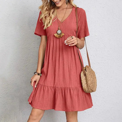 Veloria™ Pleated V-Neck Mini Dress 