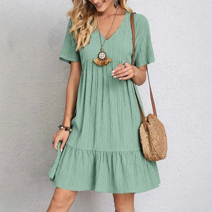 Veloria™ Pleated V-Neck Mini Dress 