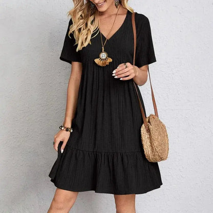 Veloria™ Pleated V-Neck Mini Dress 
