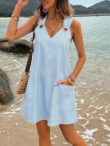 Veloria™ Plus Size Striped V-Neck Pocket Dress 