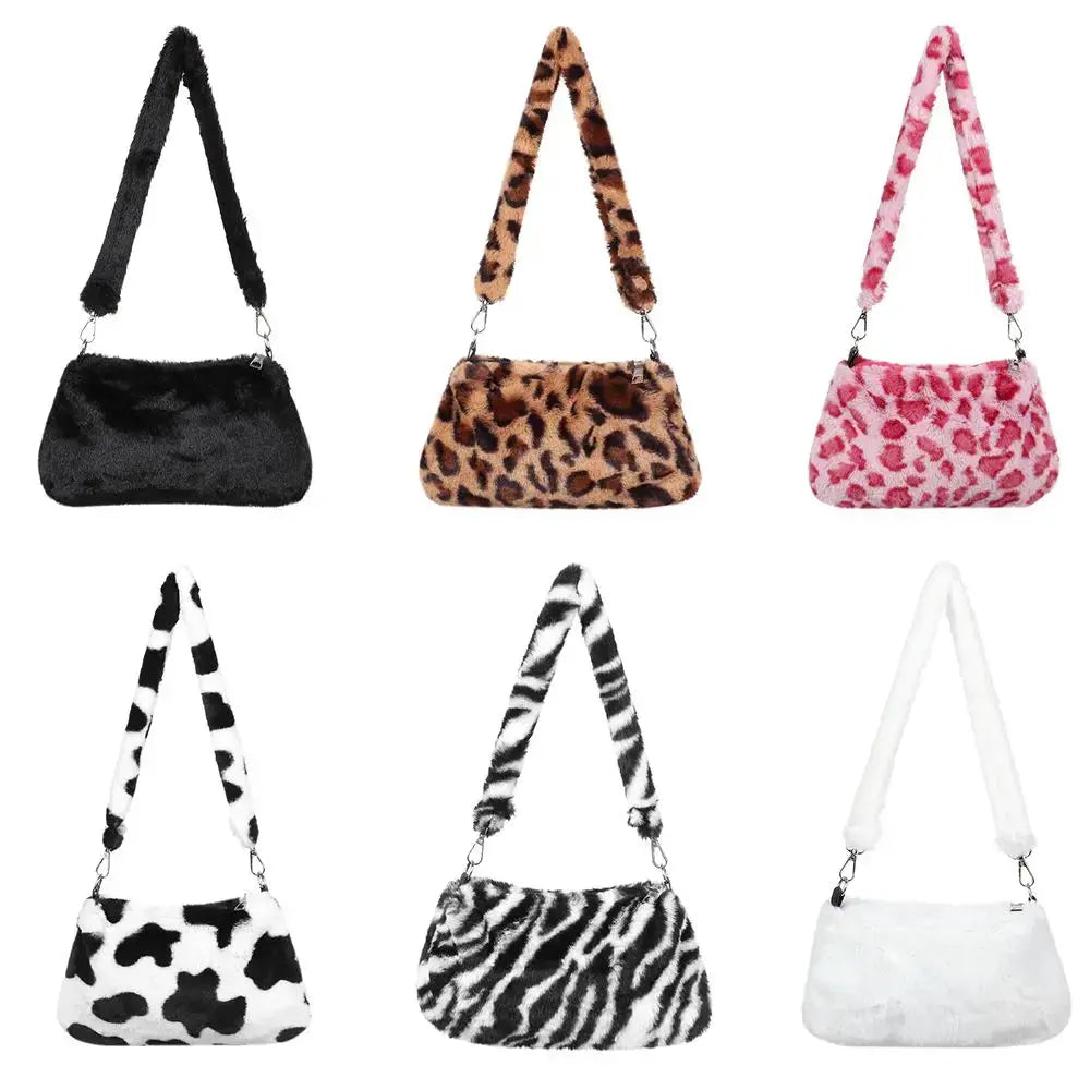 Veloria™ Plush Leopard Shoulder Bag 