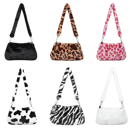 Veloria™ Plush Leopard Shoulder Bag 
