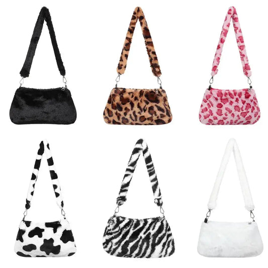 Veloria™ Plush Leopard Shoulder Bag 