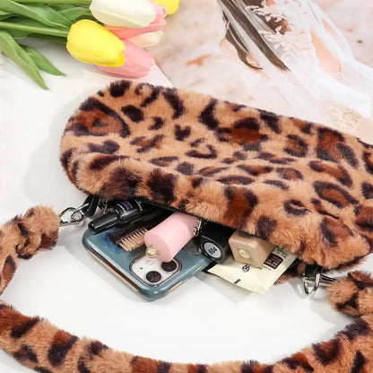 Veloria™ Plush Leopard Shoulder Bag 