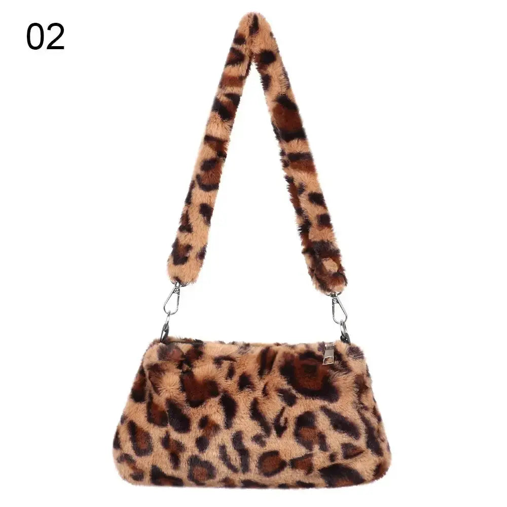 Veloria™ Plush Leopard Shoulder Bag 