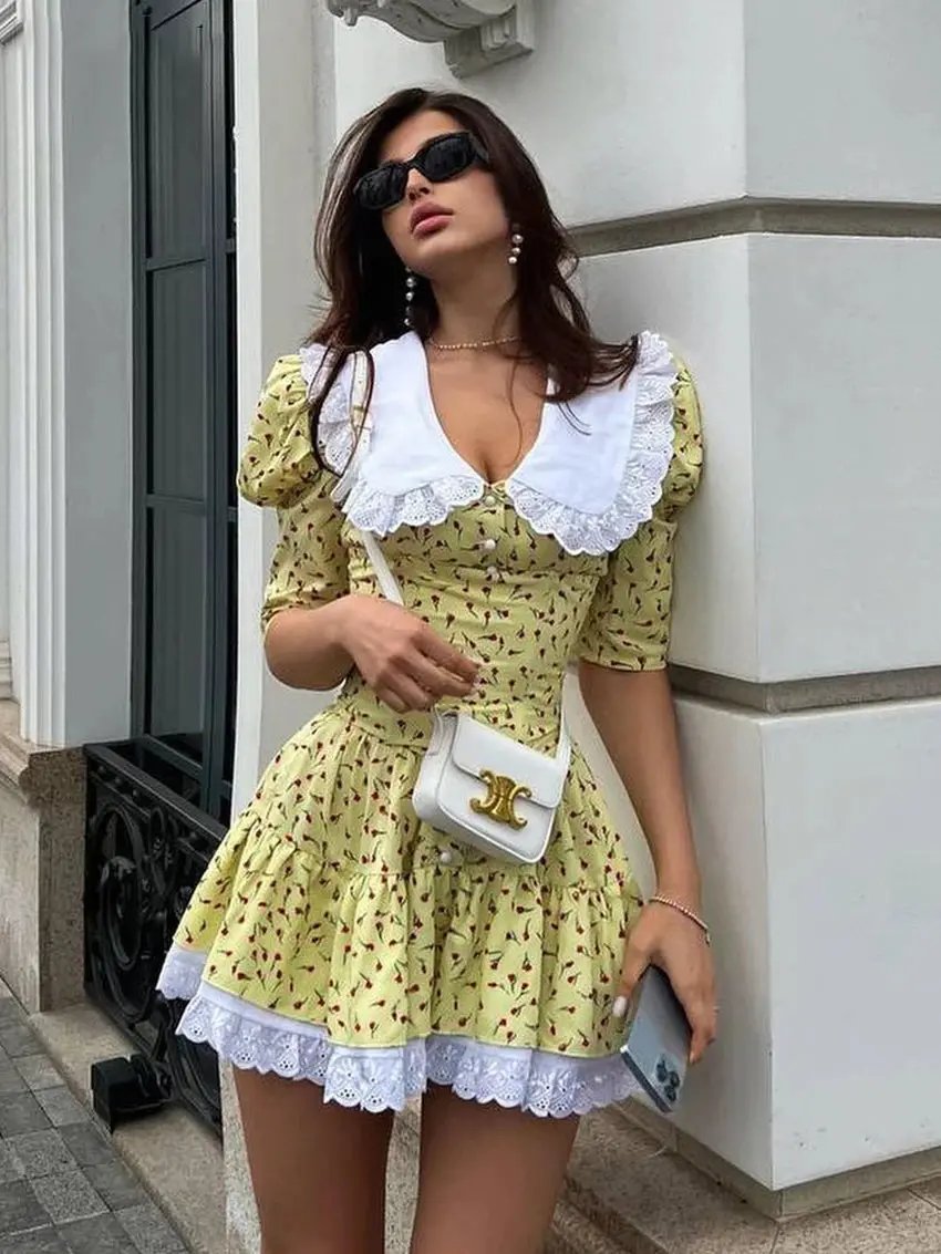 Veloria™ Printed Lace Patchwork Mini Dress 