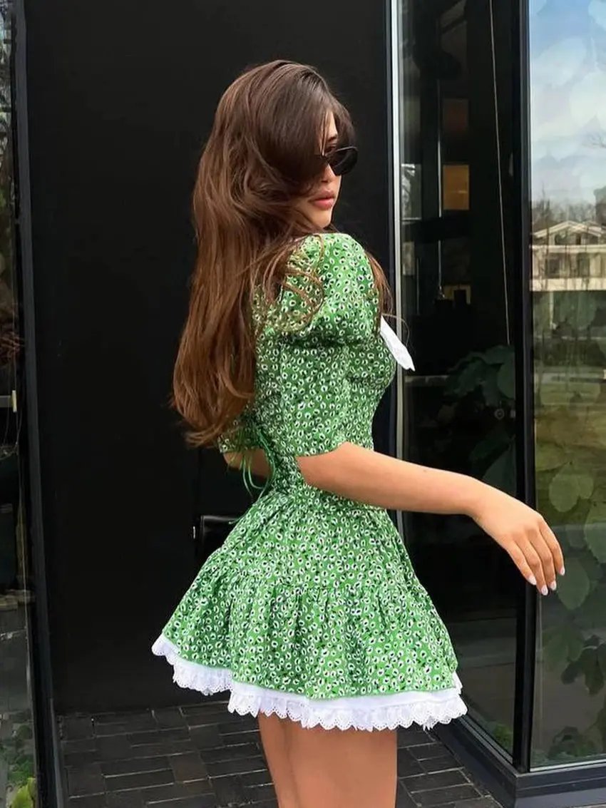 Veloria™ Printed Lace Patchwork Mini Dress 