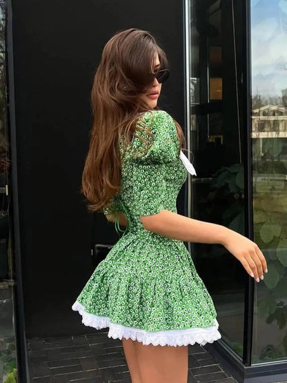 Veloria™ Printed Lace Patchwork Mini Dress 