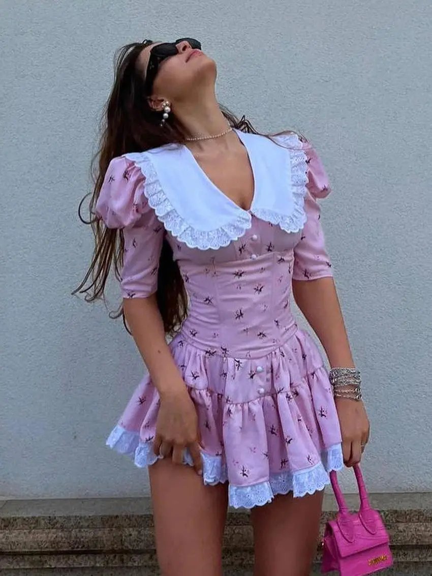 Veloria™ Printed Lace Patchwork Mini Dress 