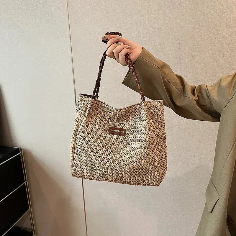 Veloria™ Retro Woven Striped Tote Bag 