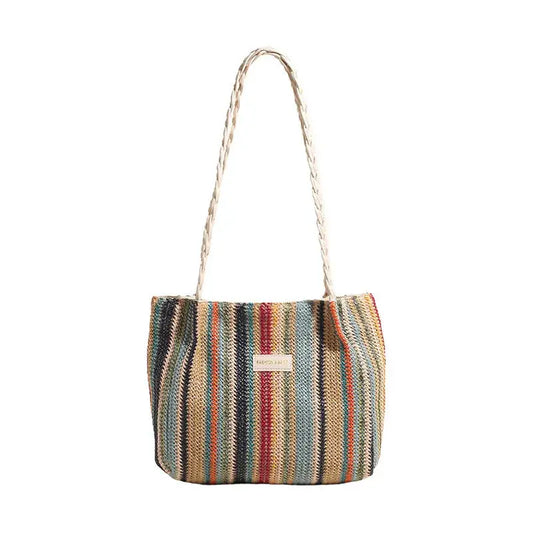 Veloria™ Retro Woven Striped Tote Bag 