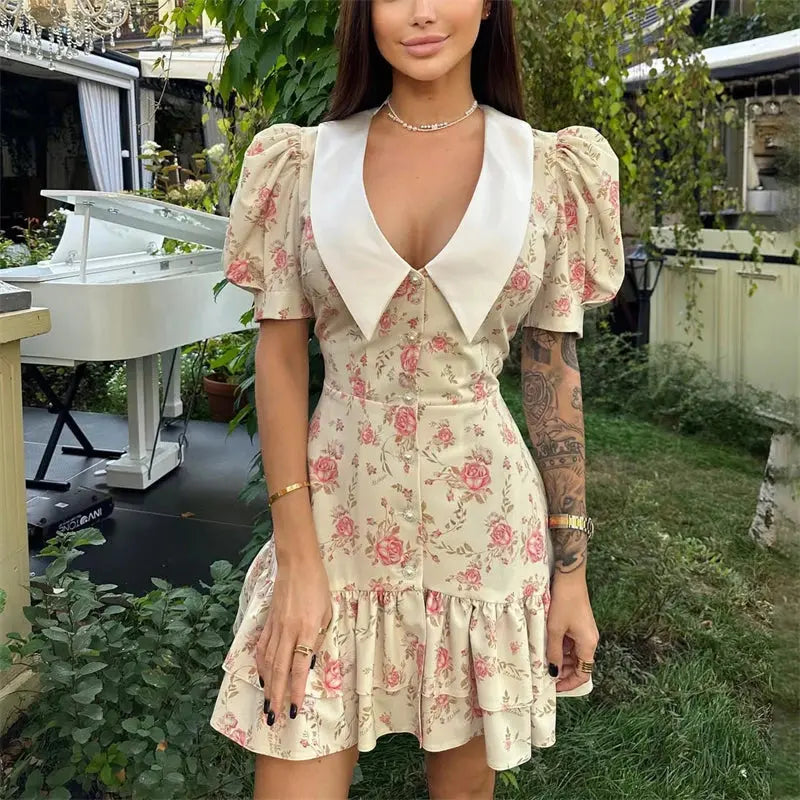 Veloria™ Ruffled Puff Sleeve Mini Dress 