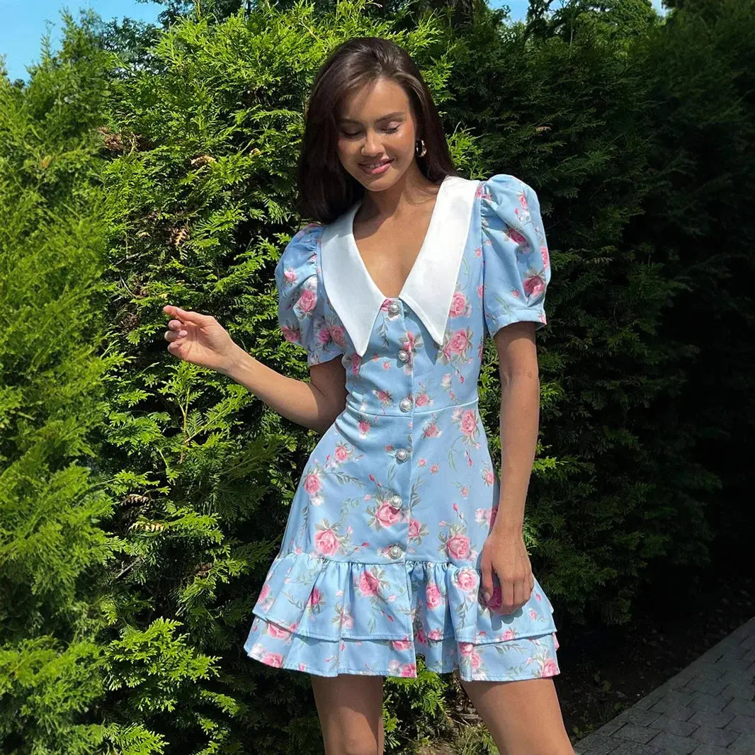 Veloria™ Ruffled Puff Sleeve Mini Dress 