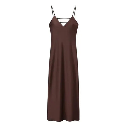 Veloria™ Satin V-Neck Maxi Slip Dress 