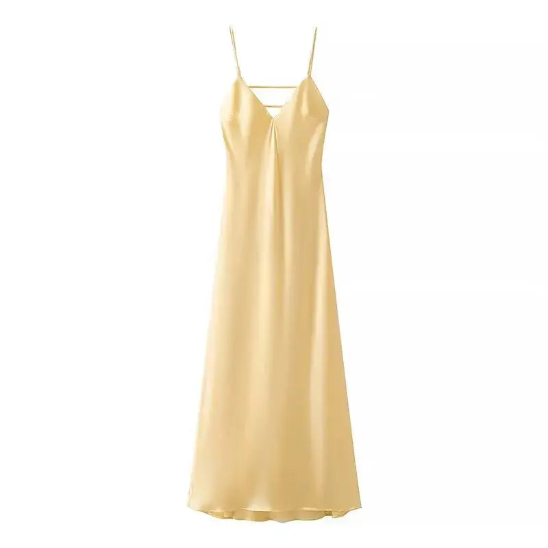 Veloria™ Satin V-Neck Maxi Slip Dress 
