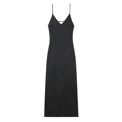 Veloria™ Satin V-Neck Maxi Slip Dress 