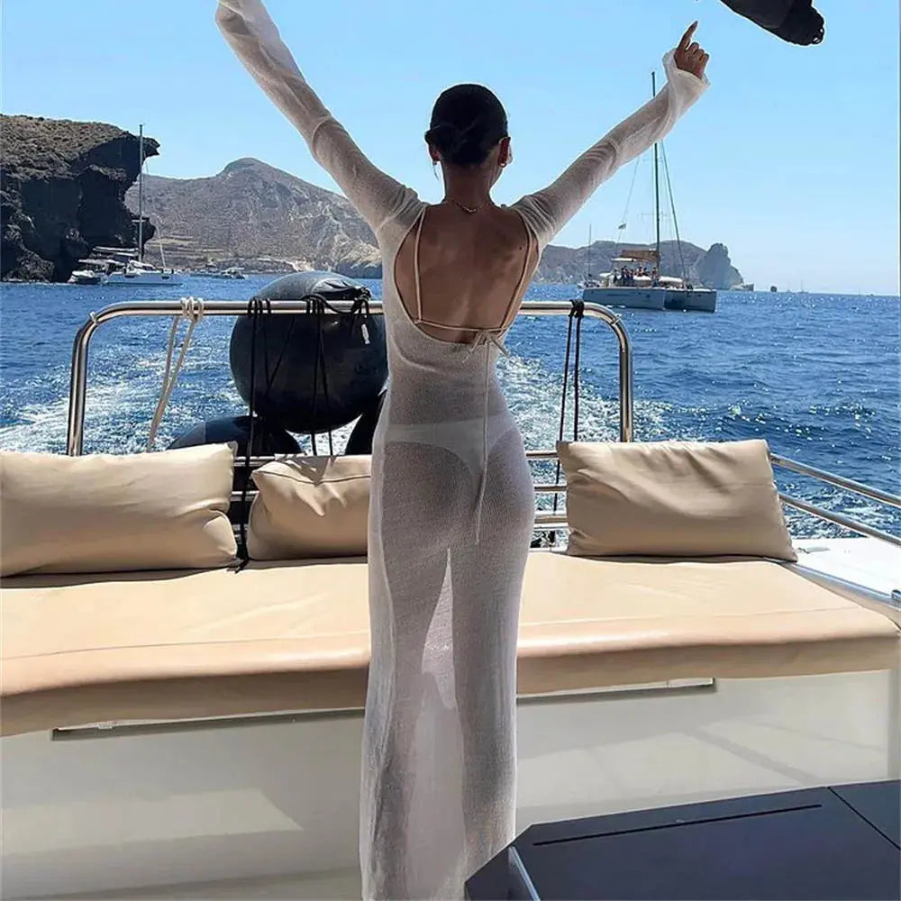 Veloria™ Sheer Backless Maxi Dress 