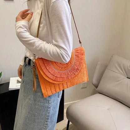 Veloria™ Tassel Flap Straw Bag 