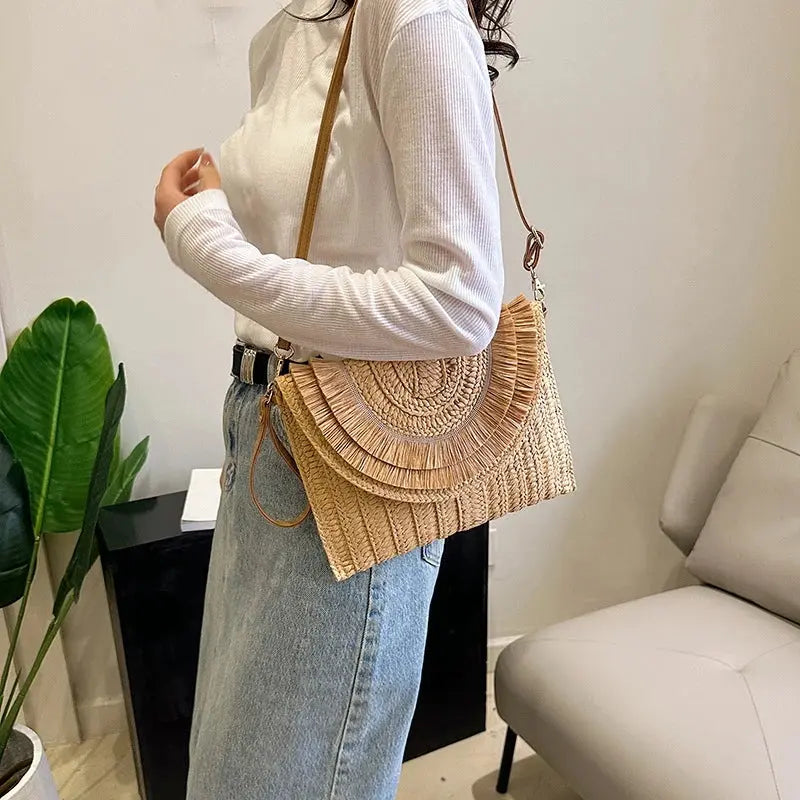 Veloria™ Tassel Flap Straw Bag 