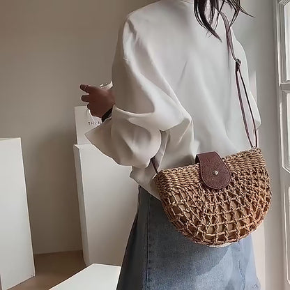 Veloria™ Half-Moon Boho Straw Bag